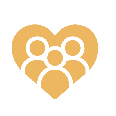 Line drawing of three people encompassed by a heart outline