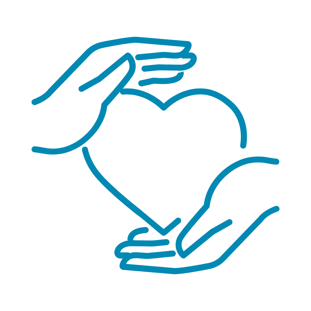 Outline of two hands gently holding a heart shape outline