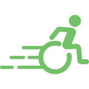 Line drawing of a wheelchair user moving quickly
