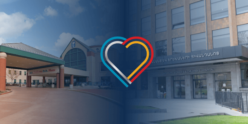 Photos of Valley Children's Hospital and Wigmore Women and Children's Hospital with a heart connecting the two
