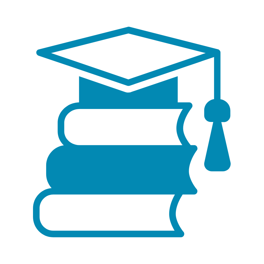 A mortarboard hat tops a stack of books