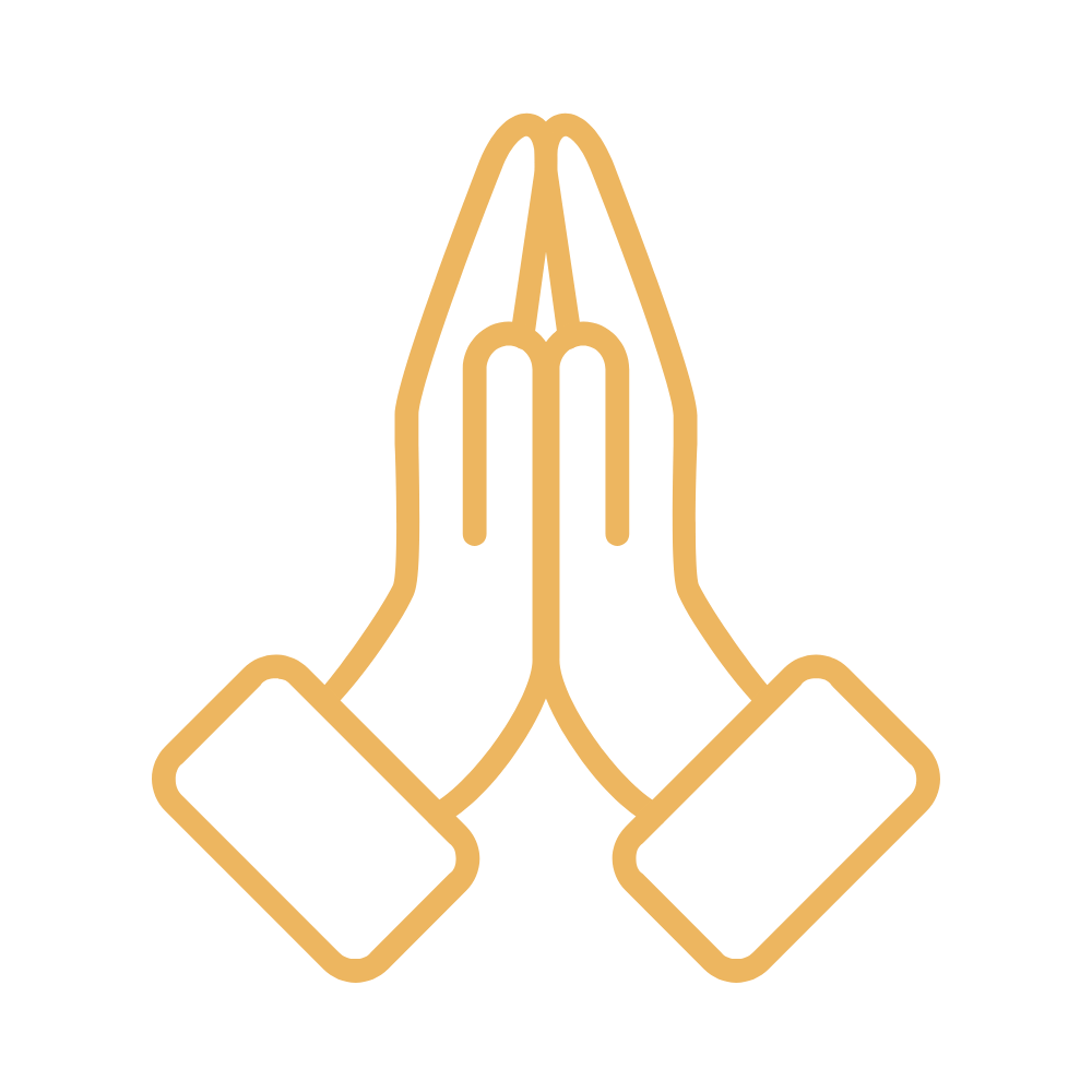 Line drawing of a pair of hands clasped in prayer