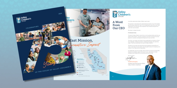 A spread showing the cover and first two pages of the 2024 Guilds Impact Report