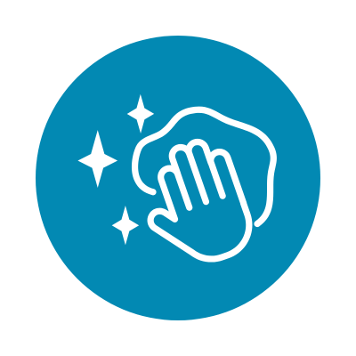 A line drawing of a hand cleaning with a cloth