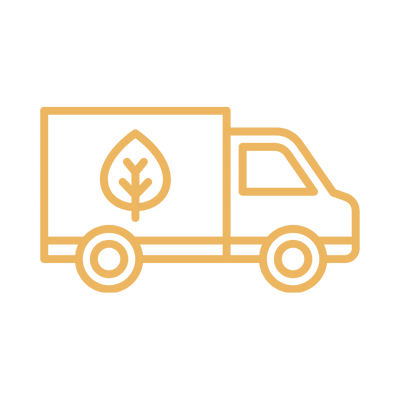 Line drawing of a delivery truck with a leaf on the side
