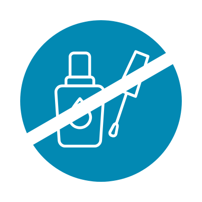 A line drawing of a nail polish bottle with a line through it