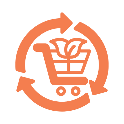 Line drawing of a grocery cart with a leaf growing out of it