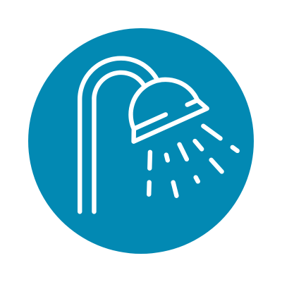 A line drawing of a shower head