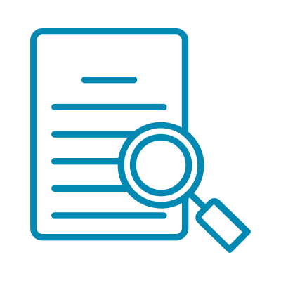 Line drawing of a document with a magnifying glass