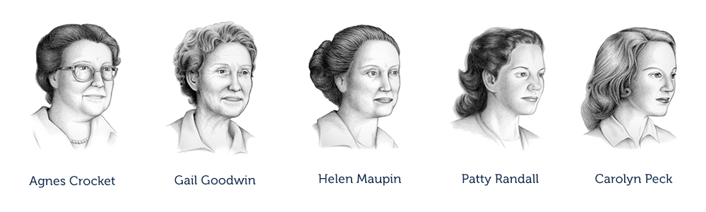 Valley Children's five founding mothers: Agnes Crocket, Gail Goodwin, Helen Maupin, Patty Randall and Carolyn Peck