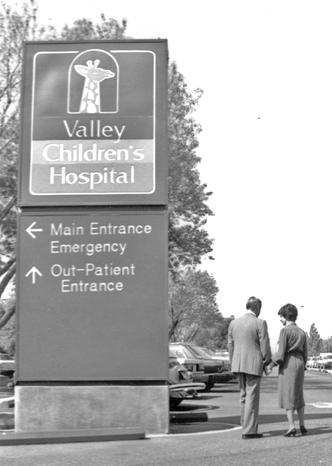 Valley Children's Hospital entrance sign, c. 1980