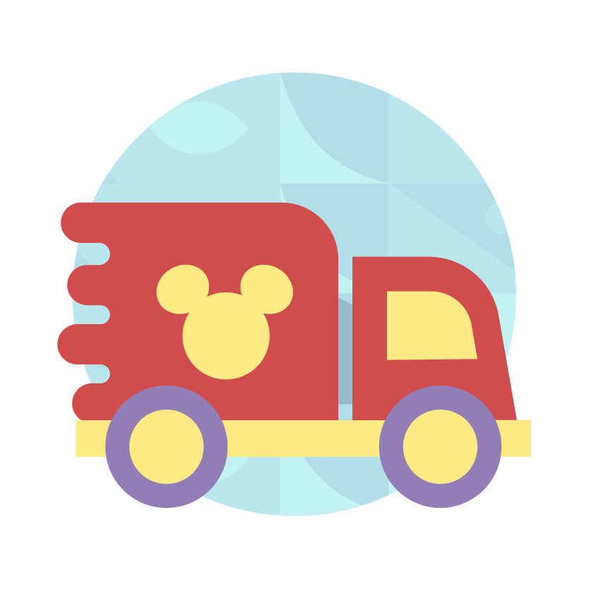 Graphic of a cartoon truck with Mickey Mouse ears