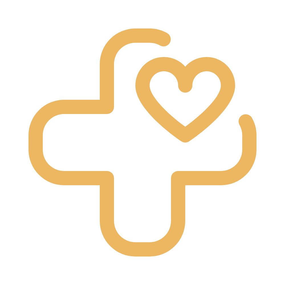 A golden cross with a heart overlayed on top